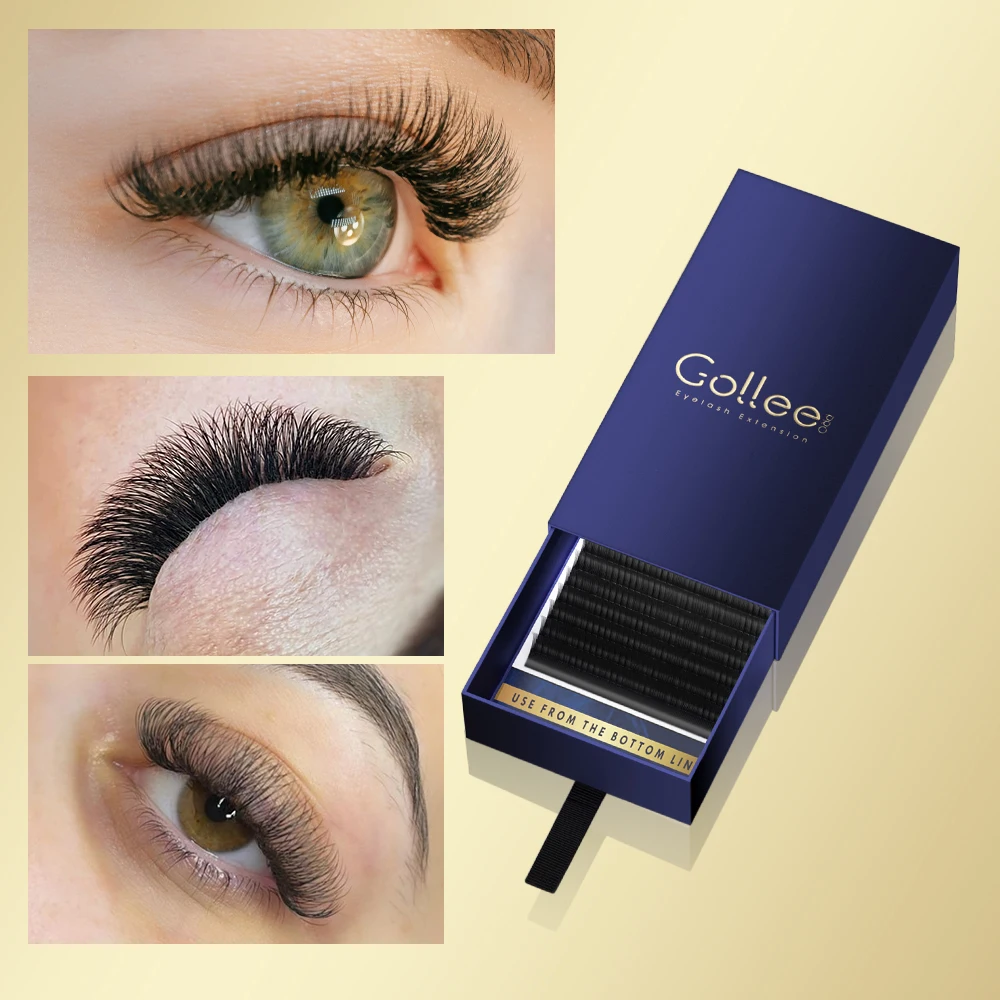 Gollee Wholesale Eyelash Extension 2d Eyelash Extensions 0.10 Soft Fluffy Easy Fan Deep Black Eyelash Extension