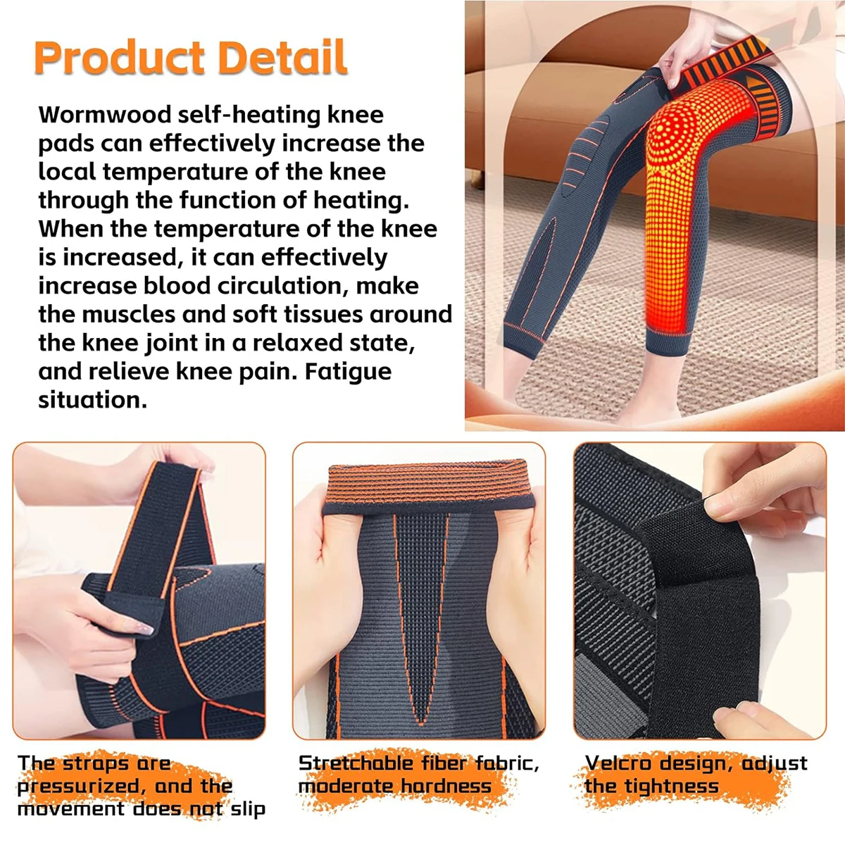 China Factory Self-Heating Wormwood Knee Pads Long Self Heating Brace Sleeve Thermal Cotton Leg Warmer