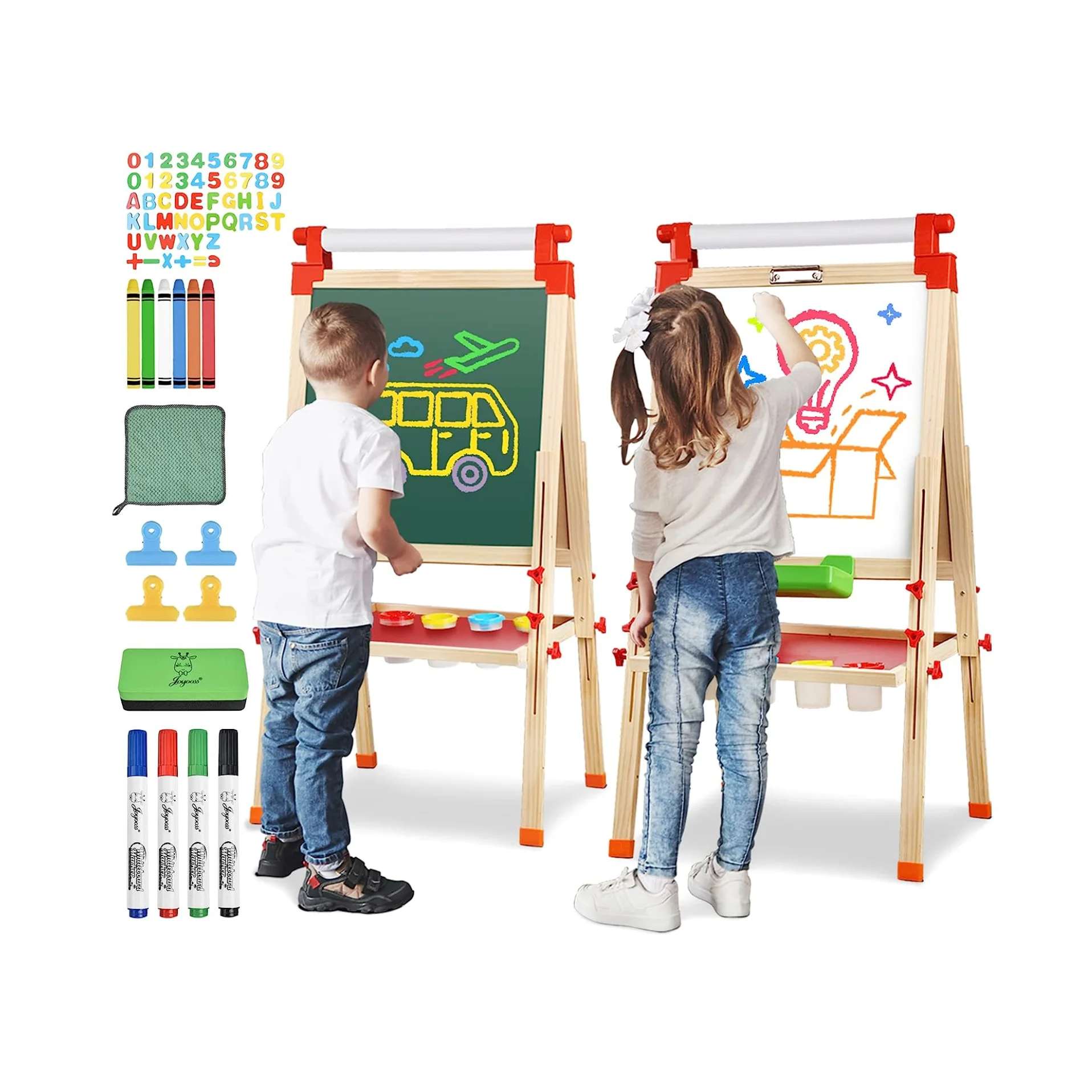 Adjustable Double Sided Drawing Board Whiteboard Chalkboard Kids Wooden Easel With Extra Letters For Kids Painting Drawing