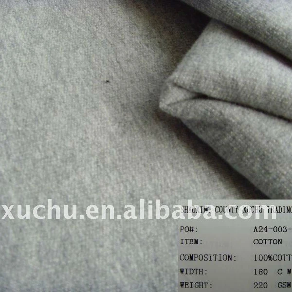 Серая 100% хлопковая французская махровая трикотажная ткань