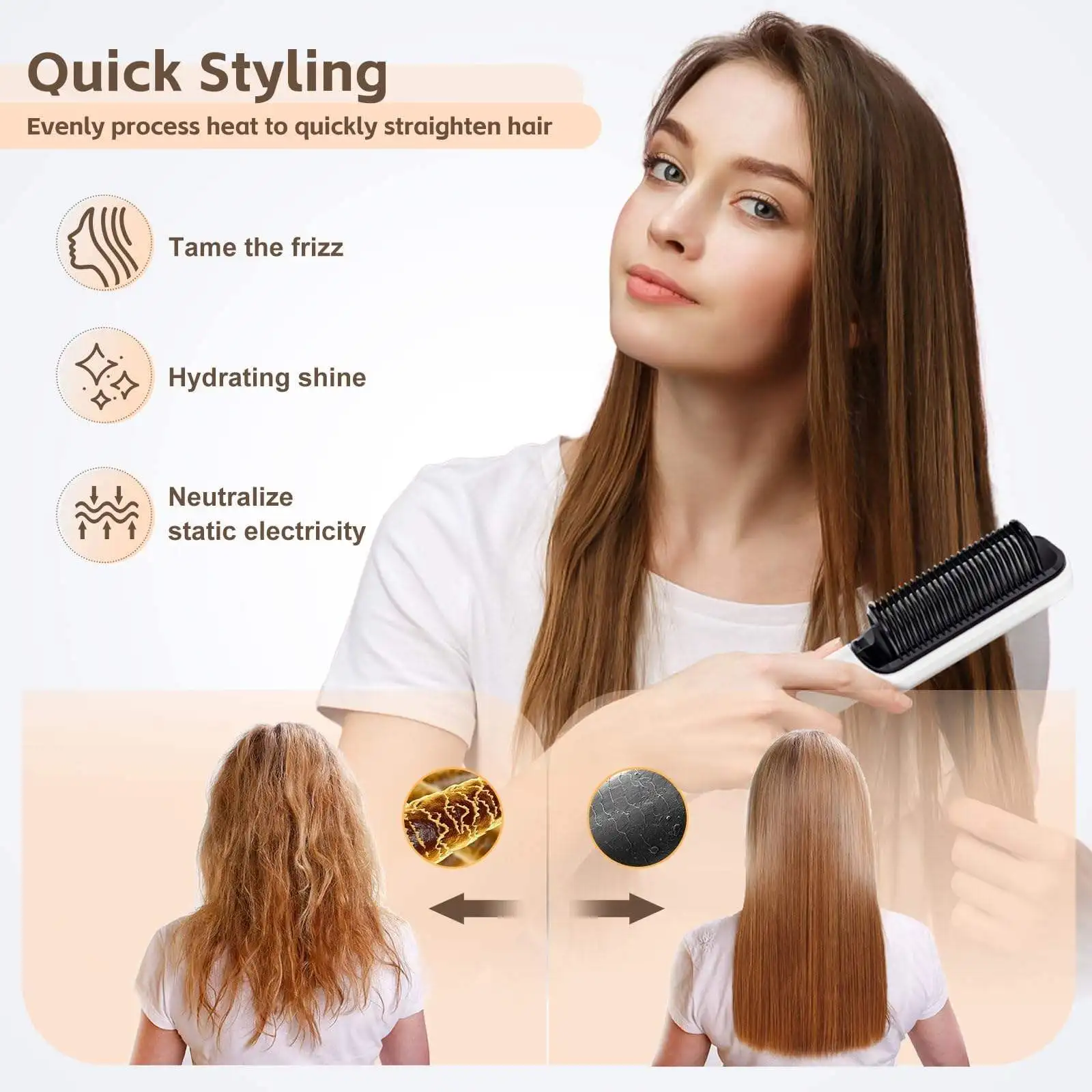 Hot 2024 Portable Fast Heating Electric Hot Comb Hair Straightener Brush Negative Ion Hair Straightener Styling Comb