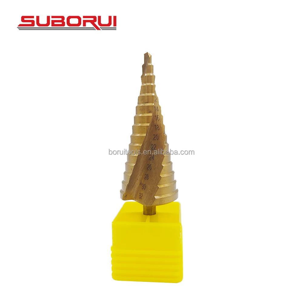SUBORUI Spiral Straight Groove Step Drill Titanium HSS Step Drill Bit Wood Hole Cutter Core Drilling Tools Brocas Escalonadas