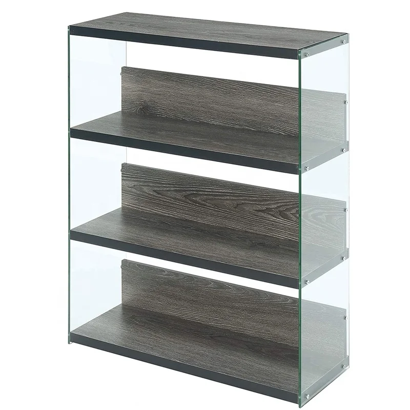 Tempered glass multi functional bookcase on sale metal x back ladder wooden portable corner cabinet bookcase with cupboard