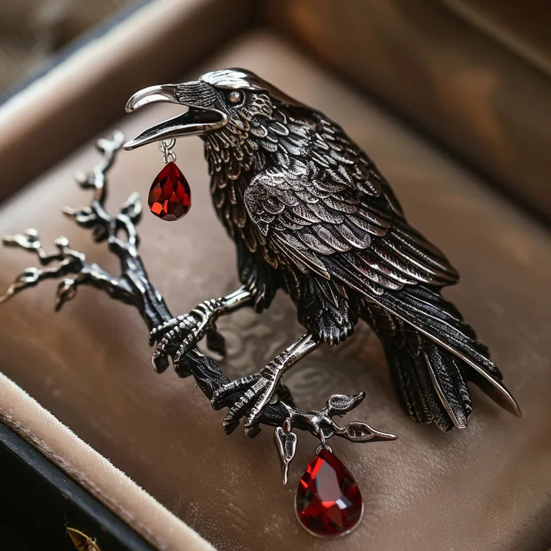 Metal Black Wind Crow Brooch Brass Personalized Crow Costume Accessories Pin