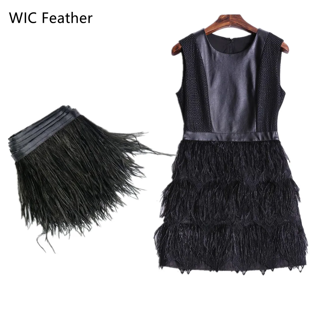 Wholesale Customization 8-15cm Natural long Fluffy Black Cheap Sale Dyed Ostrich Feather Fringe Trim