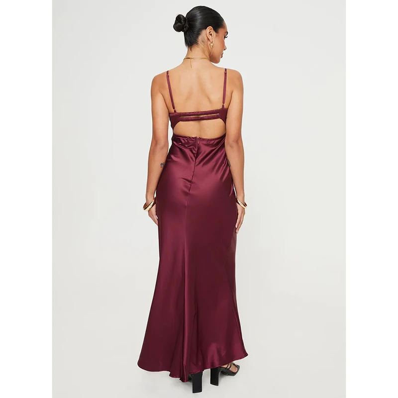 New arrivals Off the shoulder Strapless design sexy trend color Open Back wrapped chest casual Tiered skirt Maxi dress