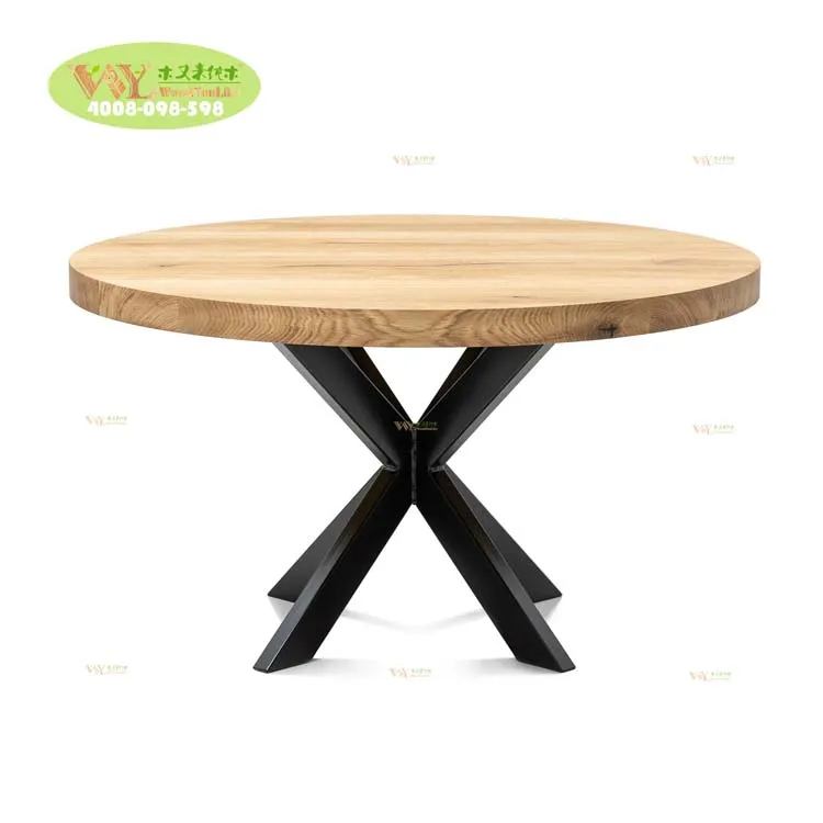 Customize Round Oak Coffee Table Modern Wood Natural Solid Oak Dining Table With Metal Leg