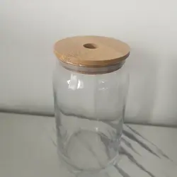 NO MOQ high borosilicate glass sublimating tumbler  with handle 16oz 18oz glass tumblers with bamboo lid straw