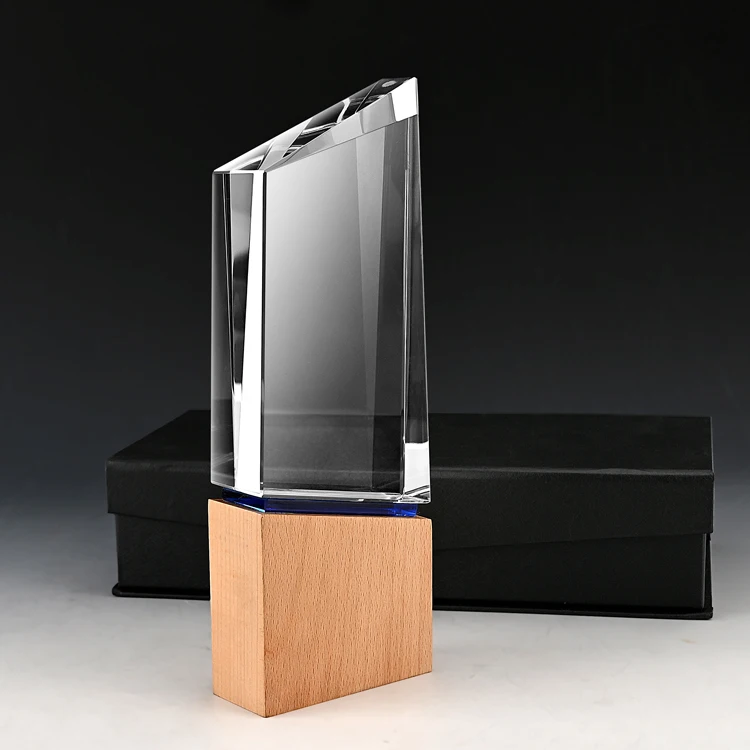 Shining  blank wooden trophy Crystal Cup Solid Wood award  Creative Excellent Employee Award