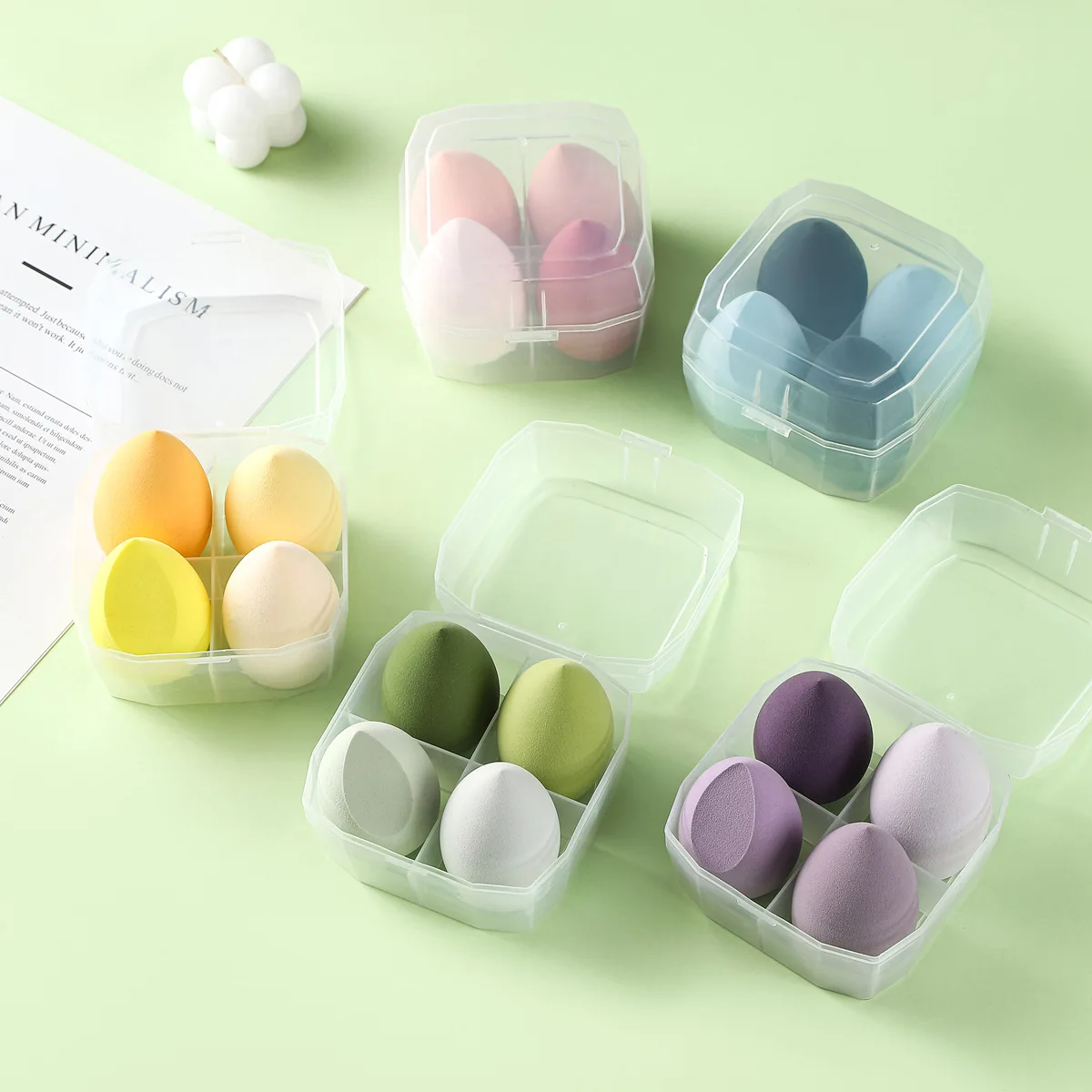 4pcs/8pcs Vegan Cosmetic Puff Makeup Sponge with Storage Box Foundation Powder Sponge Beauty Tools with Hygienic Storage Box
