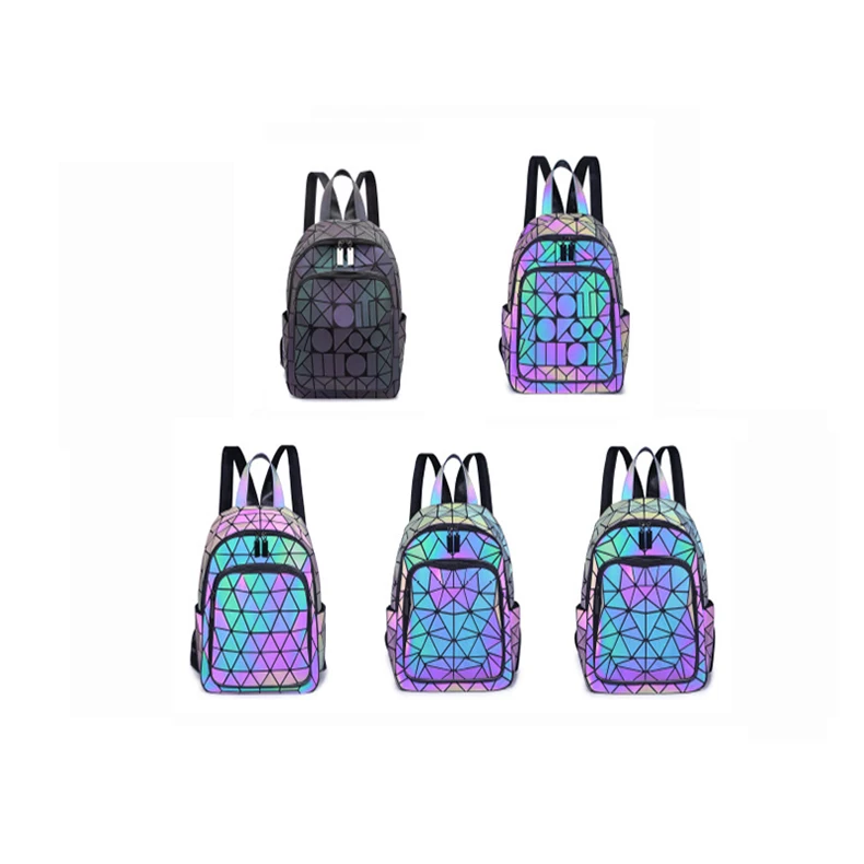 2024 fashion style multi function fanny crossbody backpack geometric plus size luminous leather reflective rainbow chest bag