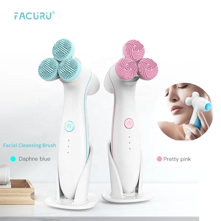 
Factory OEM High Quality Beauty Device 3D Roating Silicone Face Cleaner IPX6 Waterproof Electric Facial Cleansing Brush 