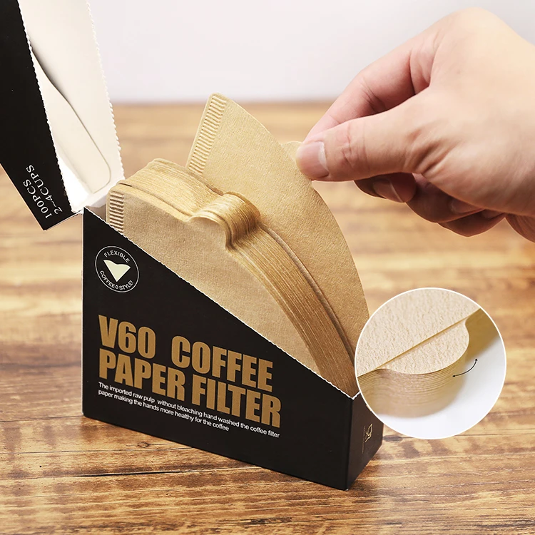 HIGHWIN Wholesale V Shape Pour Over Drip Coffee Filter Paper White/Brown Color 100pcs Packed Coffee Filter Paper