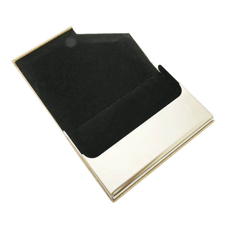 Stainless steel metal business card box wrapped PU leather Business Wallet Name Credit Card Holder for Men & Women