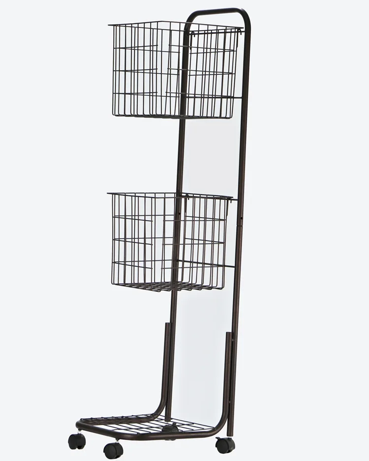 2 Tier Rolling Laundry Hamper with 2 Removable Wire Basket Metal Sorter Storage Trolley Shelf Basket with Wheel