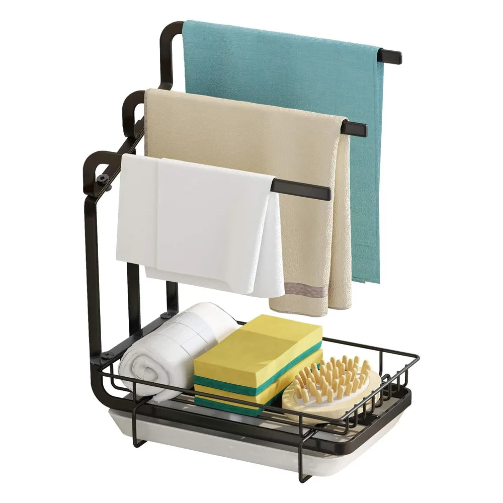 Kitchen Sink Caddy Sponge Holder Tidyway Sink Organizer Dishrag Dishcloth Brush Holder with Drain Pan Tray