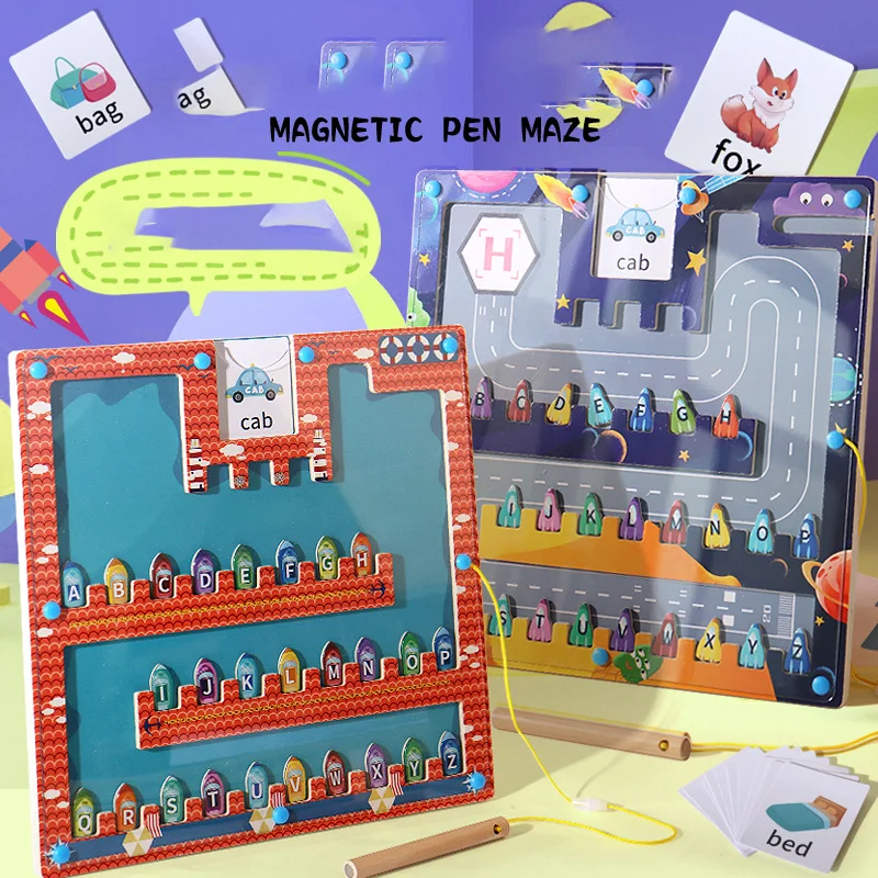 Magnetic Maze Toy Montessori Maze Activity Board Alphabet Learning | Educational Montessori Maze Magnetic Puzzle For kids