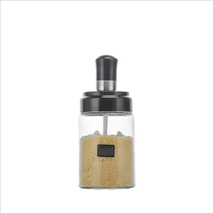 
 Кухонная круглая многофункциональная бутылка для приправ, герметичная пустая стеклянная банка для специй с ложкой и пластиковой крышкой  