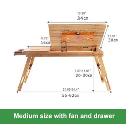 Bamboo Adjustable Recliner Laptop Table With Cooling Hole Drawer