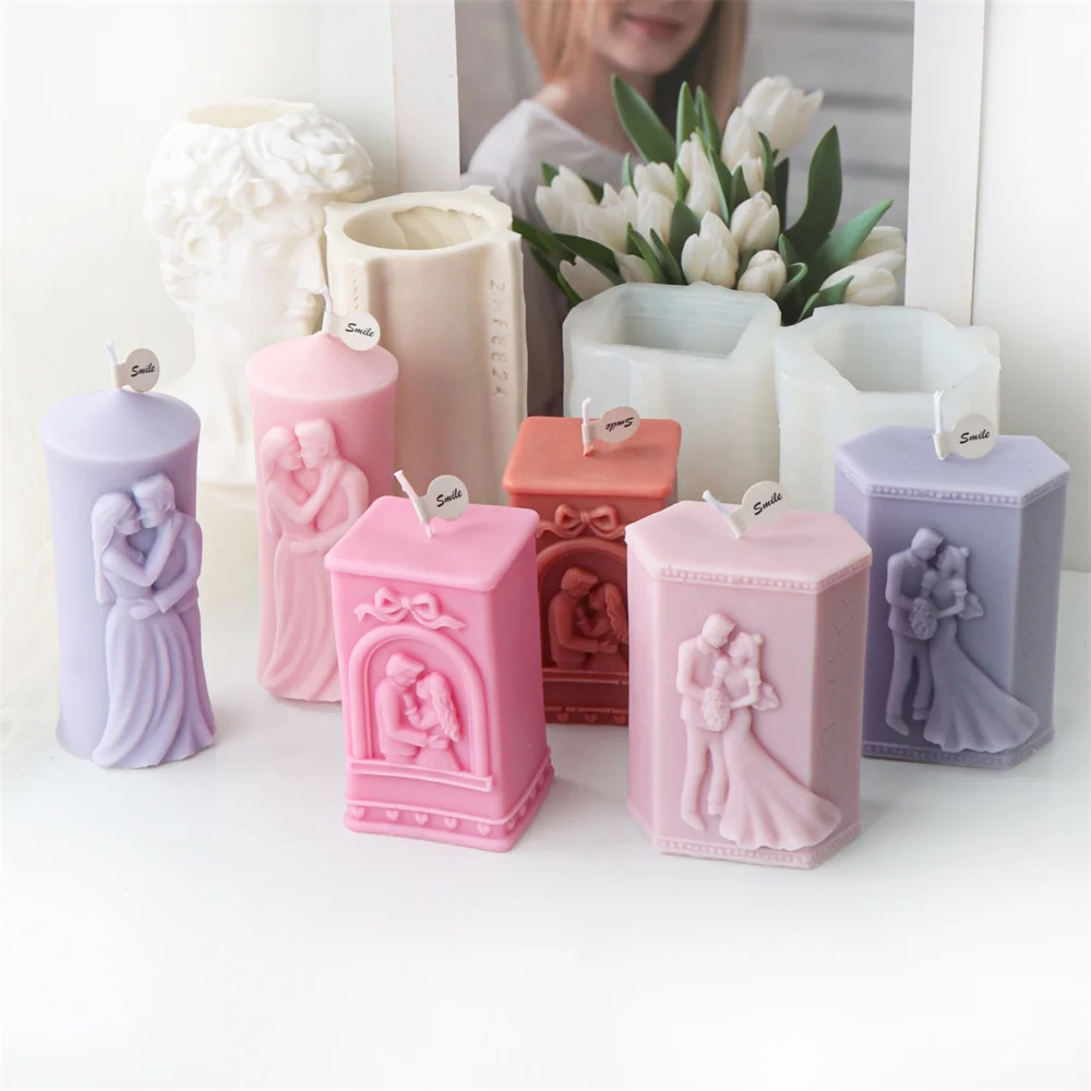 Pillar Wedding Candle Mold Marry Newlywed Couple Bride Groom Silicone Candle Mould Handmade Bridesmaid Gift Plaster Making Tool