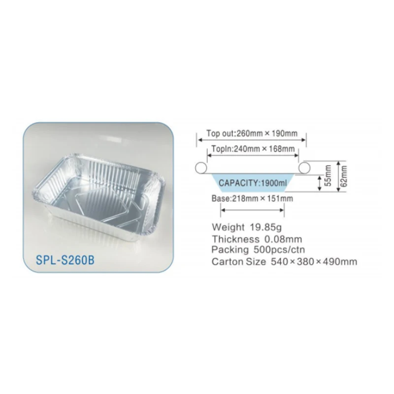 Disposable Food Packing Tray Aluminum Foil Container Catering with Cover 1900ml