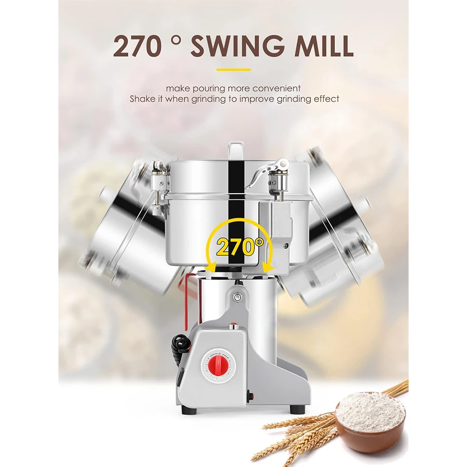 800g Electric Grain Grinder Mill Safety Upgraded 2400W High-speed Spice Herb Grinder Commercial Superfine Machine Dry Cereals