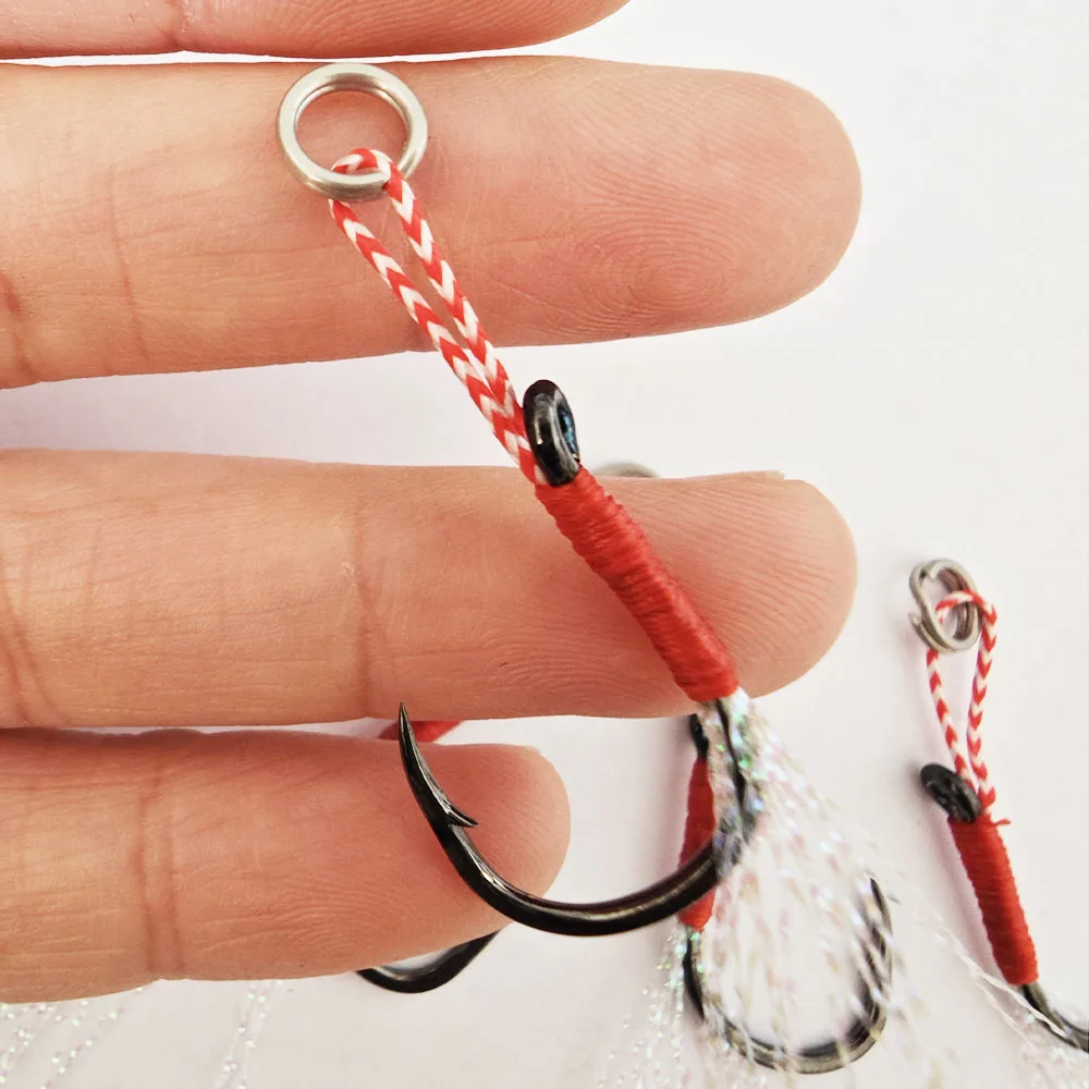 Alpha Assist jig Hook 10#-20# black stainless steel with bright silk fishing bait hook