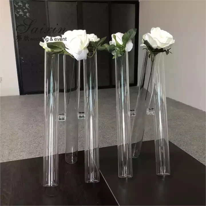 Saixin Hot Sale Crystal Flower Vase Wedding Centerpieces 3 pcs Set Clear Cylinder Glass Flower Vase