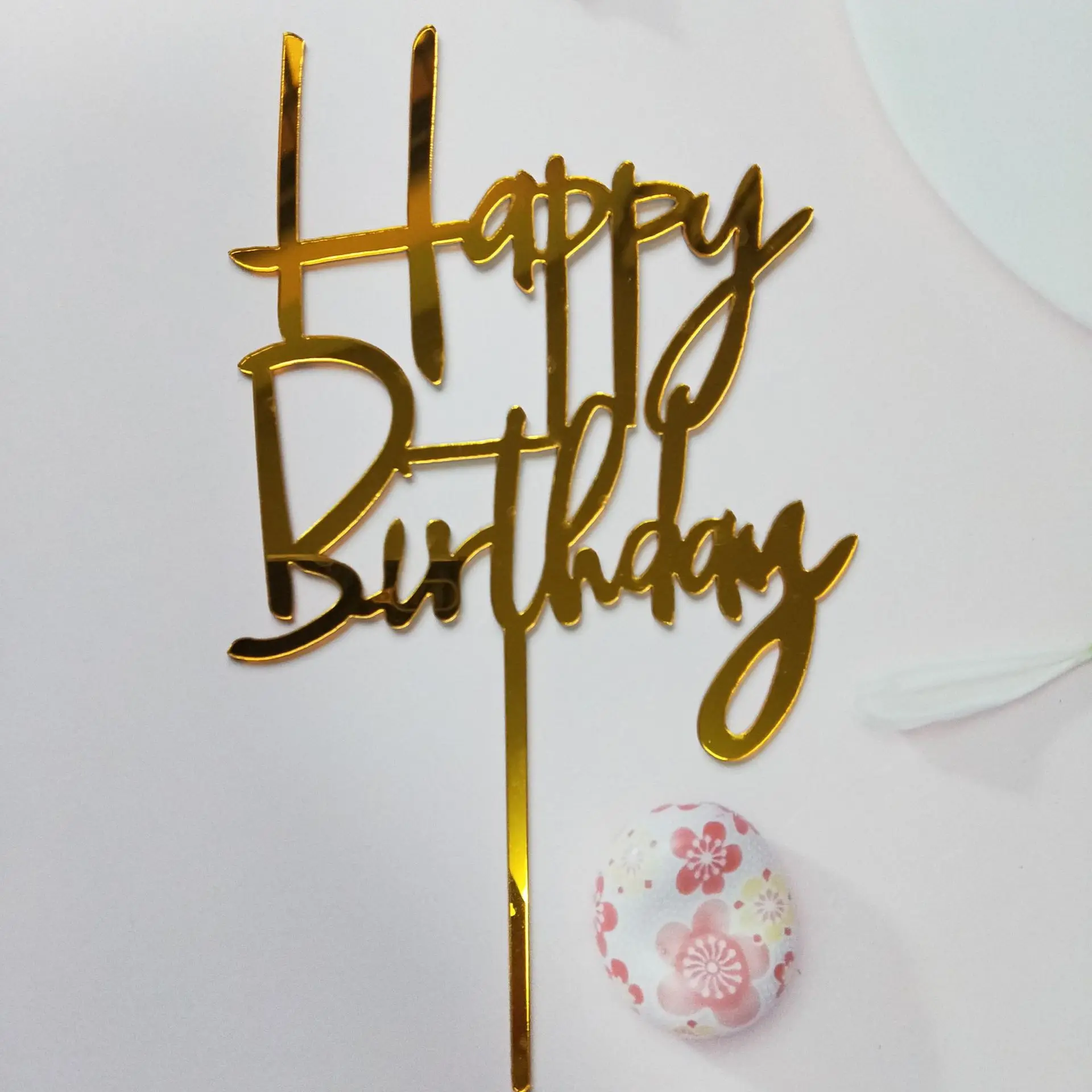 Gold acrylic cake topper cupcake happy birthday decoration Dessert Cake Decoration Cake Toppers