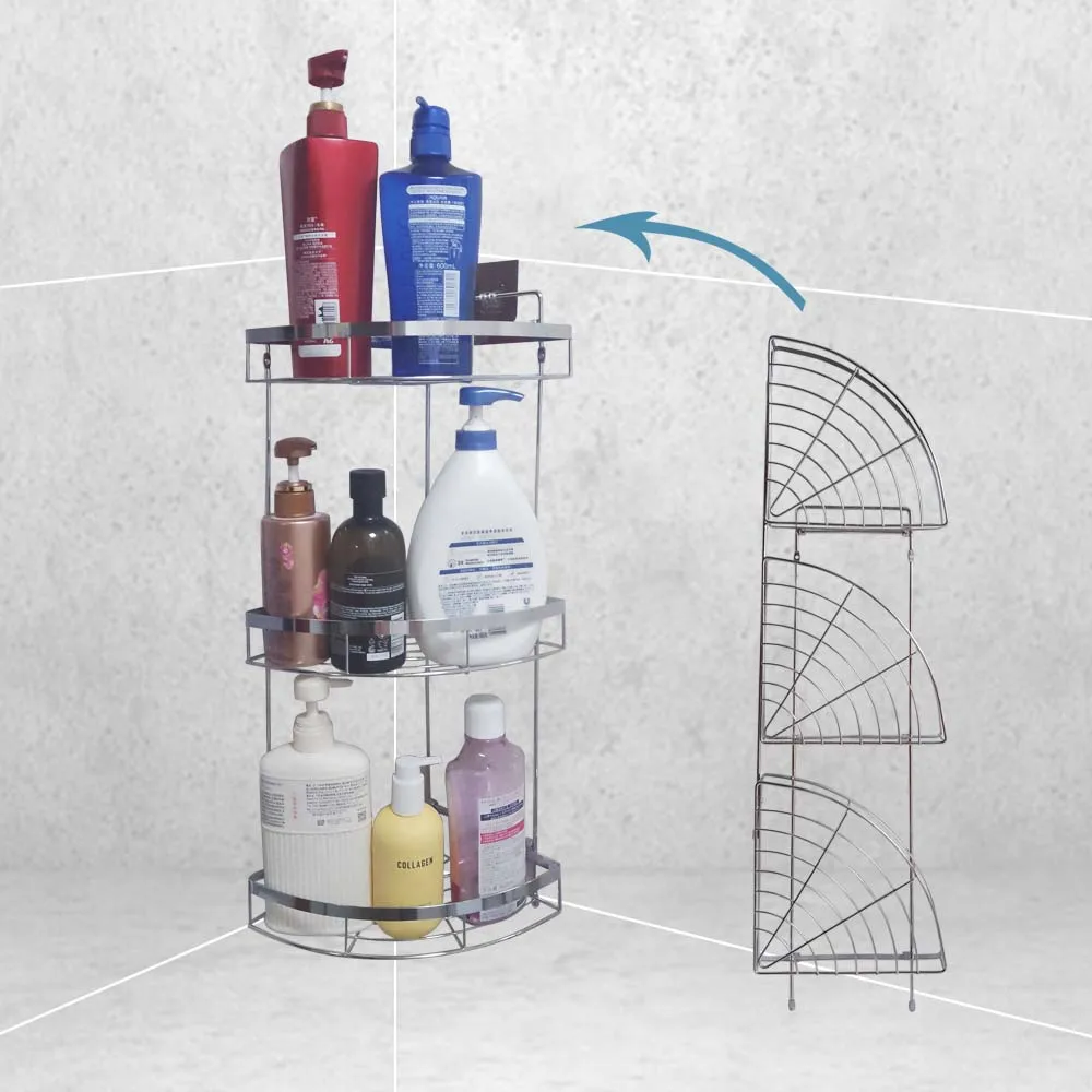 High Quality Factory Design Metal 2-3 Tiers triangular Folding bathroom Corner shower Caddy Bathroom Corner Rack For Shampoo