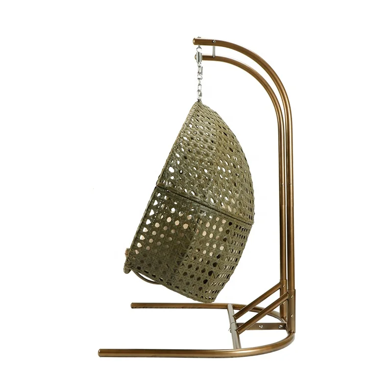 Drop shipping Outdoor furniture Double Seat  Rattan Patio+Swings Hanging Egg Chair with Stand