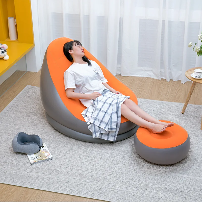 Outdoor inflatable sofa Flocked With Footrest inflatable chair ottoman Inflatable Sofa Office Soft leisure nap sofa foot pad