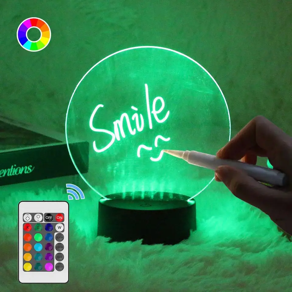 3D Writing Board Creative DIY RGB LED Memo Message Luminous Note Acrylic Writing Board Table Light