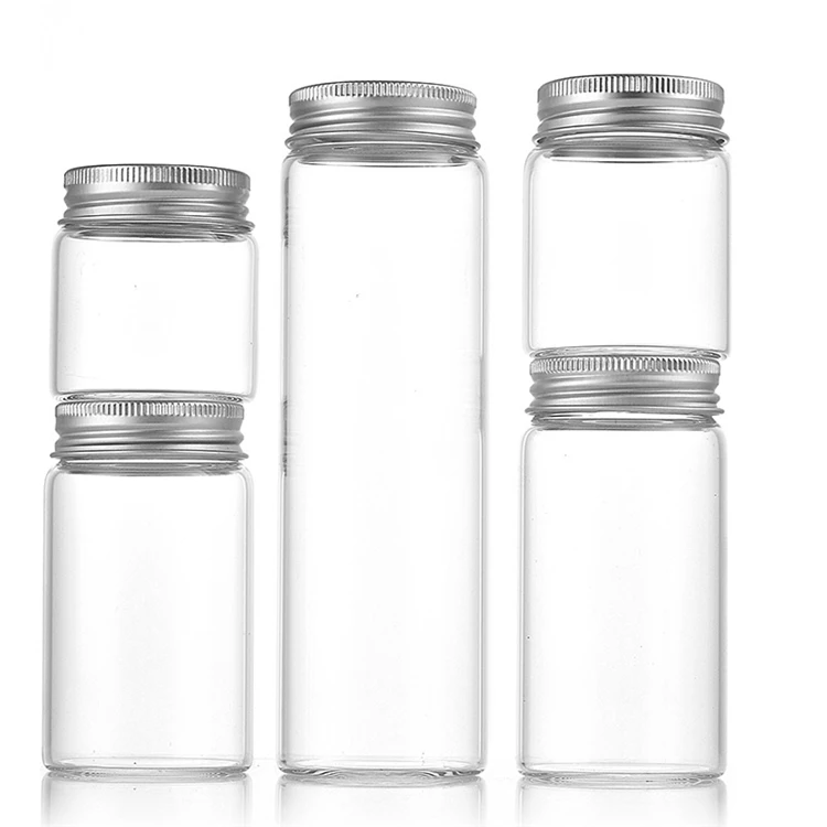 IBELONG Clear 47mm 50ml 60ml 100ml 150ml 200ml Tubular Glass Vial Tube Bottle with Aluminum Screw Cap