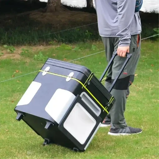 Portable mobile kitchen equipped with foldable cooking table and storage table for outdoor camping and picnics