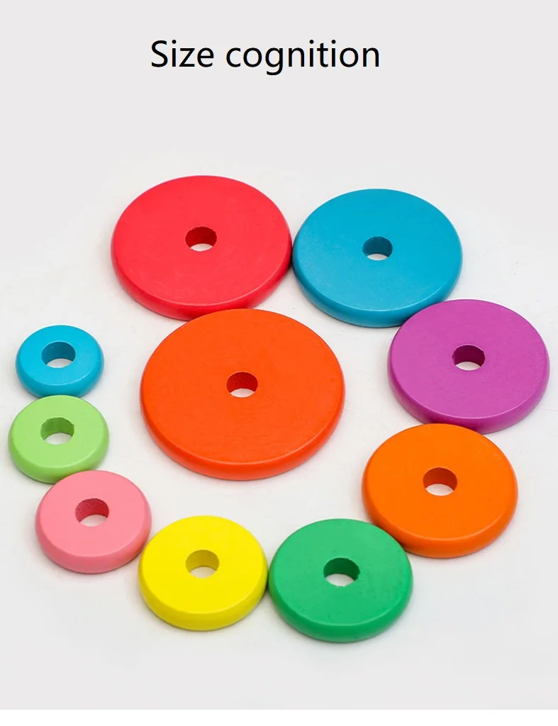 Rainbow Hanoi Tower Unisex Cognitive Color Discrimination Stacking Game Educational Interactive Toy Young Children Made Wood