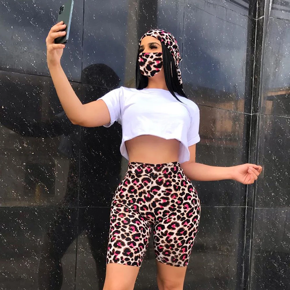 PZF-S3796 wholesale womens boutique clothing short sleeve t-shirts  biker shorts women with face cover