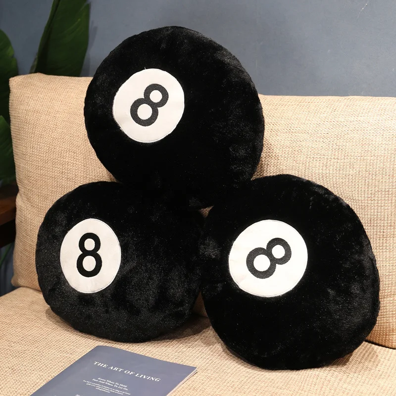 Plush 8 Black Round Cushion Pillow Applique Embroidery Round Ball billiards Throw Pillow for Couch POOL EIGHT BALL