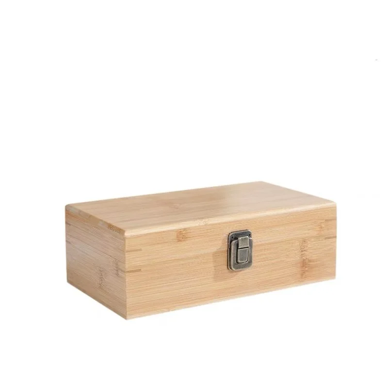 Japanese bamboo wooden storage box Rectangular solid wood with lock clamshell wooden box Tea essential oil bamboo gift box