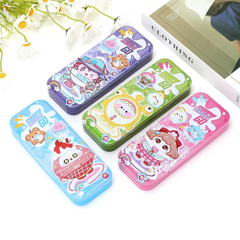 2024 Custom Large Capacity Tin Multi-Function Floral Hard Cover Case Personalized School Pencil Case for Boys Teen Girls
