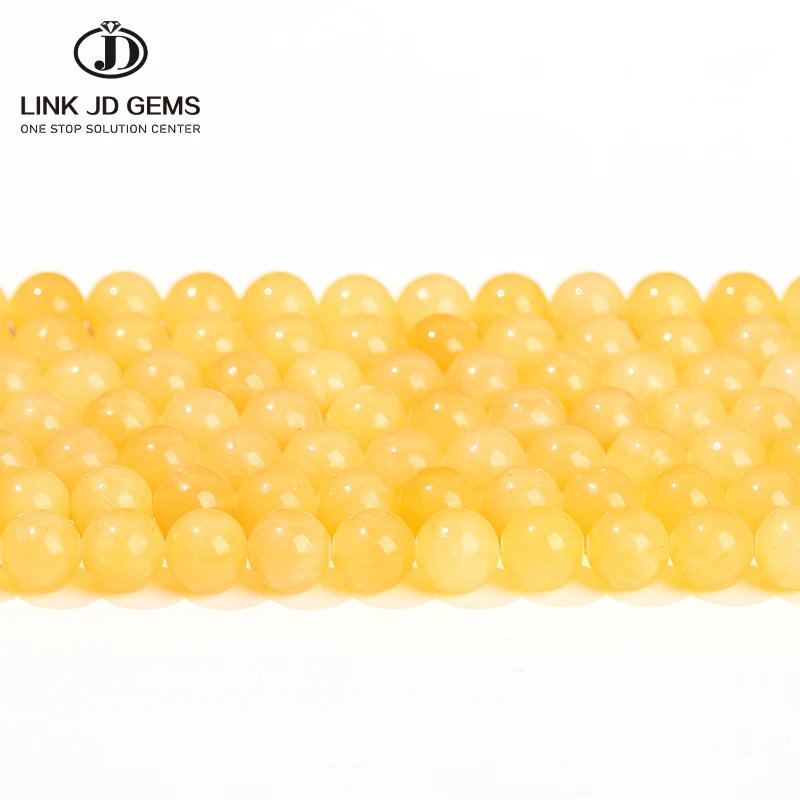 JD GEMS Wholesale Semi Precious Natural Gemstone Loose Beads 6mm 8mm 5A Natural Yellow Jade Beads For Jewelry Making
