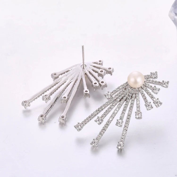 bridal earrings cz pearl studs sparking cz line bling luxury women earring