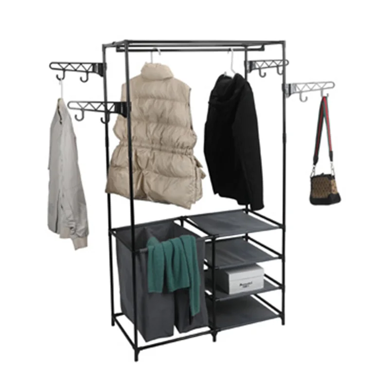 
Rugged steel frame hanger modular wardrobe organizer system storage unit with collapsible storage drawers 