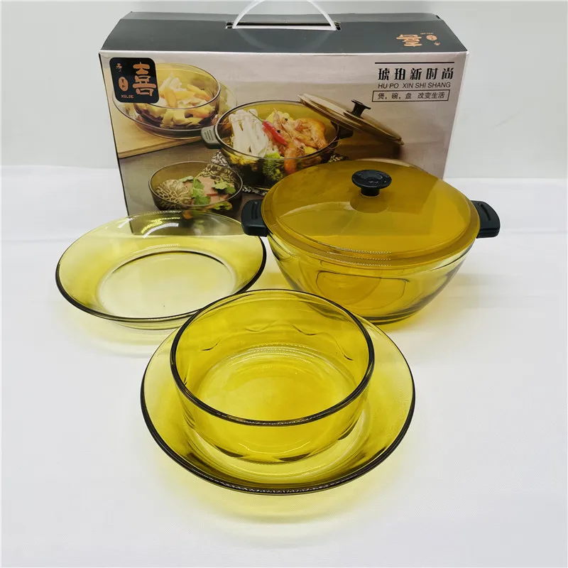 Большая емкость термостойкие безопасности стеклянный сосуд для приготовления пищи с пластиной, 5 шт. в наборе