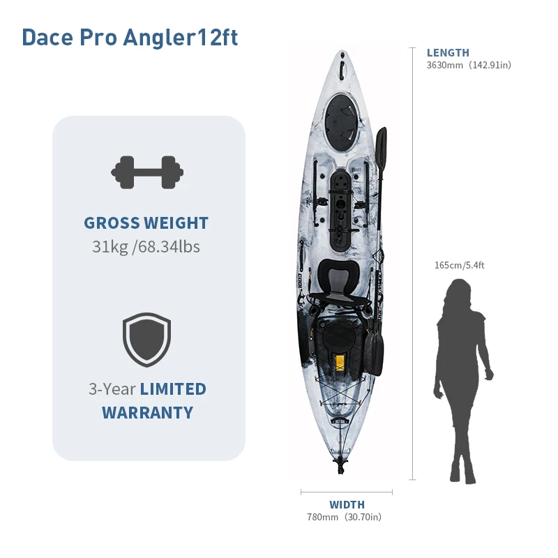 Sit on top fishing tandem white water kayak boat 12ft pesca for wholesale