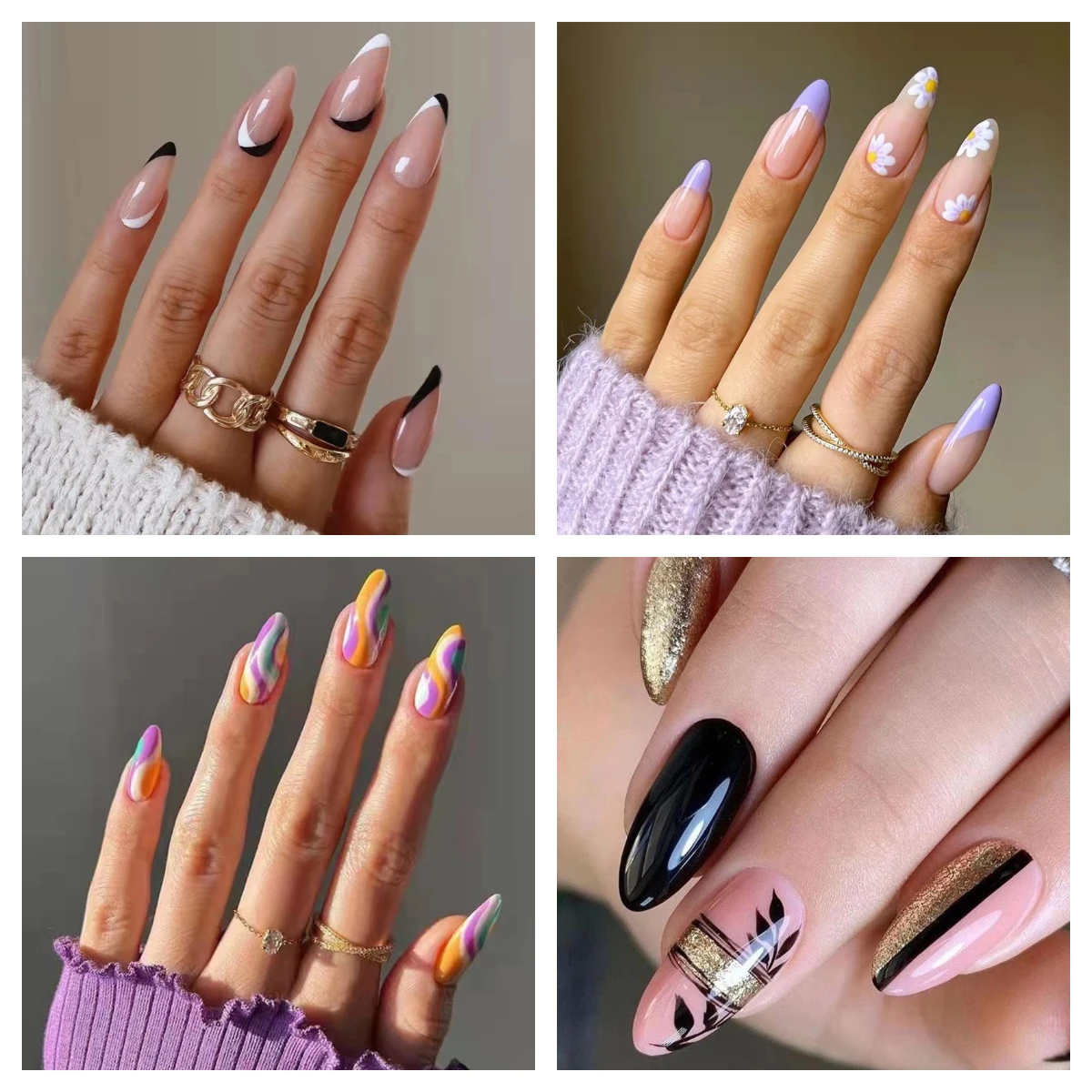 Custom 24pcs/Box Detachable Almond Press On Nails Wearable Fake Nail Tips With Design Full Cover Nail Manicure Patches