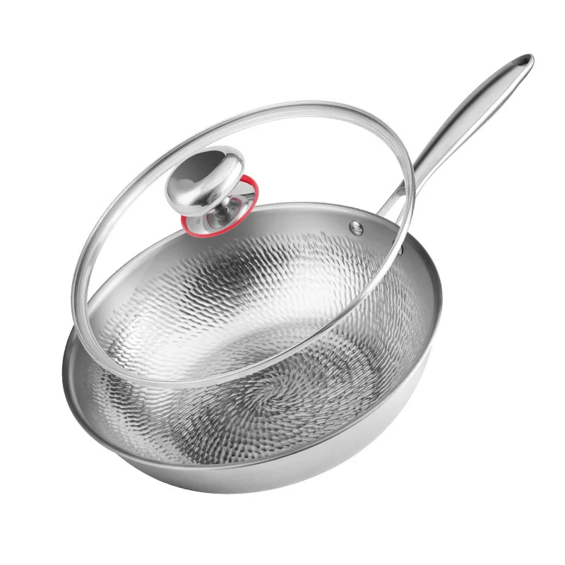 Heavy Duty 30cm Titanium Pan Durable Chinese Home Hand hammering Cooking Wok Non-stick for Induction Cooker