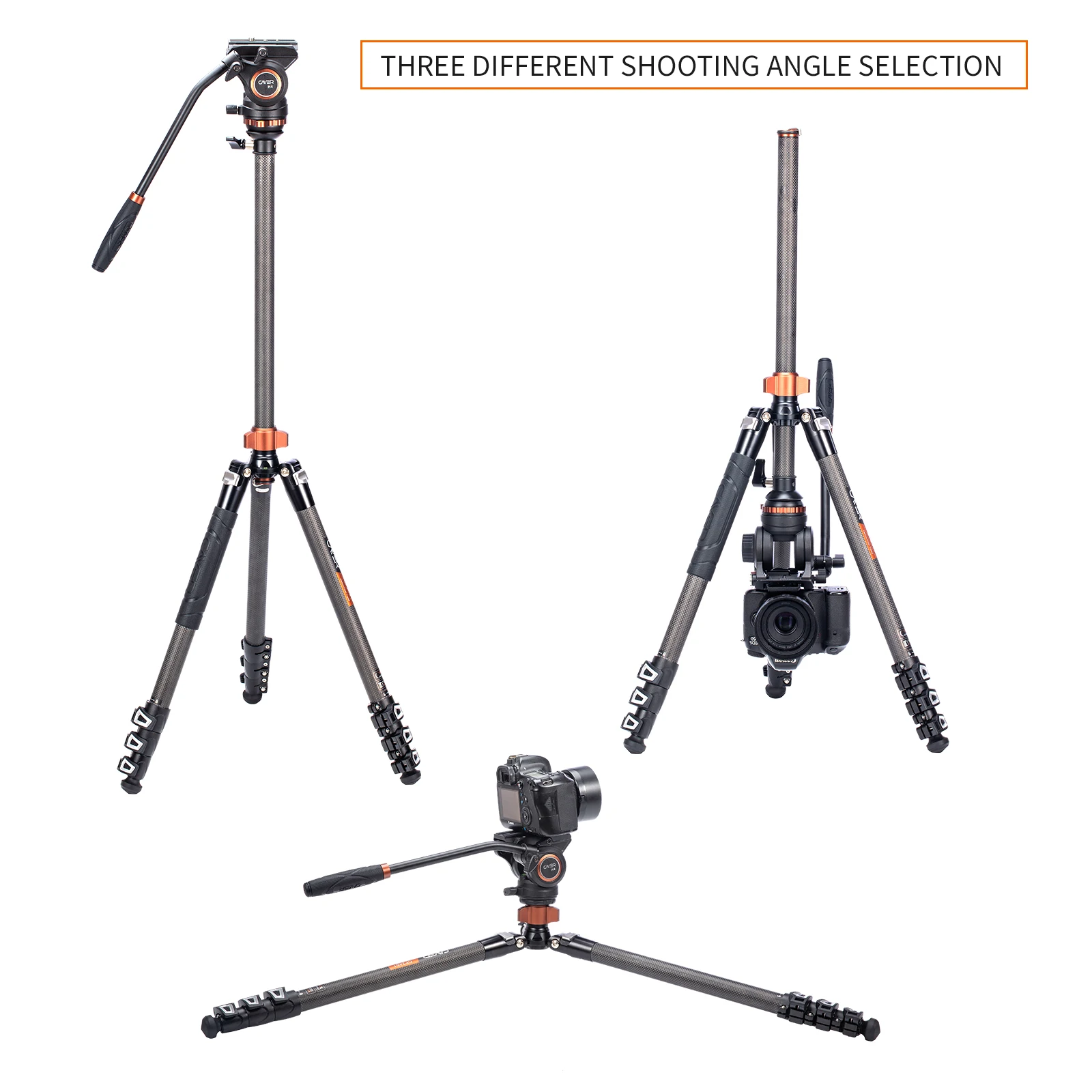 Cayer CF2451H4 Professional Carbon Fiber Camera Multiple Function Monopod Tripod for SLR DSLR Camcorder and Video Camera