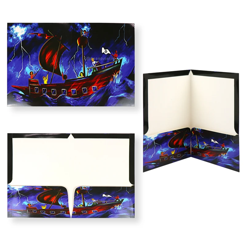 Custom Print Matt Office Document Presentation Pocket Folder Paper File Cardboard Black Folder With Logo Spot UV