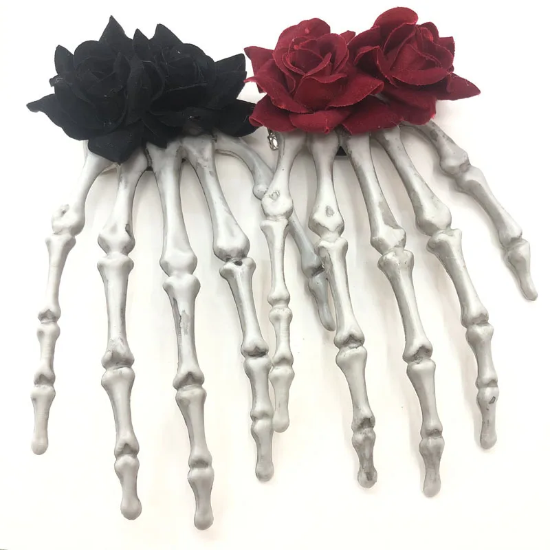 Halloween Hair Accessories Ghost Hand Hairpin Rose Flower Skeleton Claw Hair Clips For Girls Party